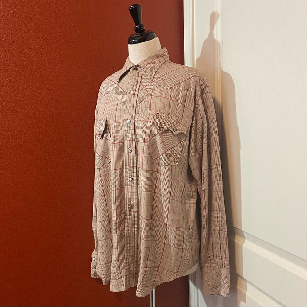 Tem-Tex Men’s 60/70’s Western Grid Texas Long Sleeve Pearl Snap Rodeo Shirt